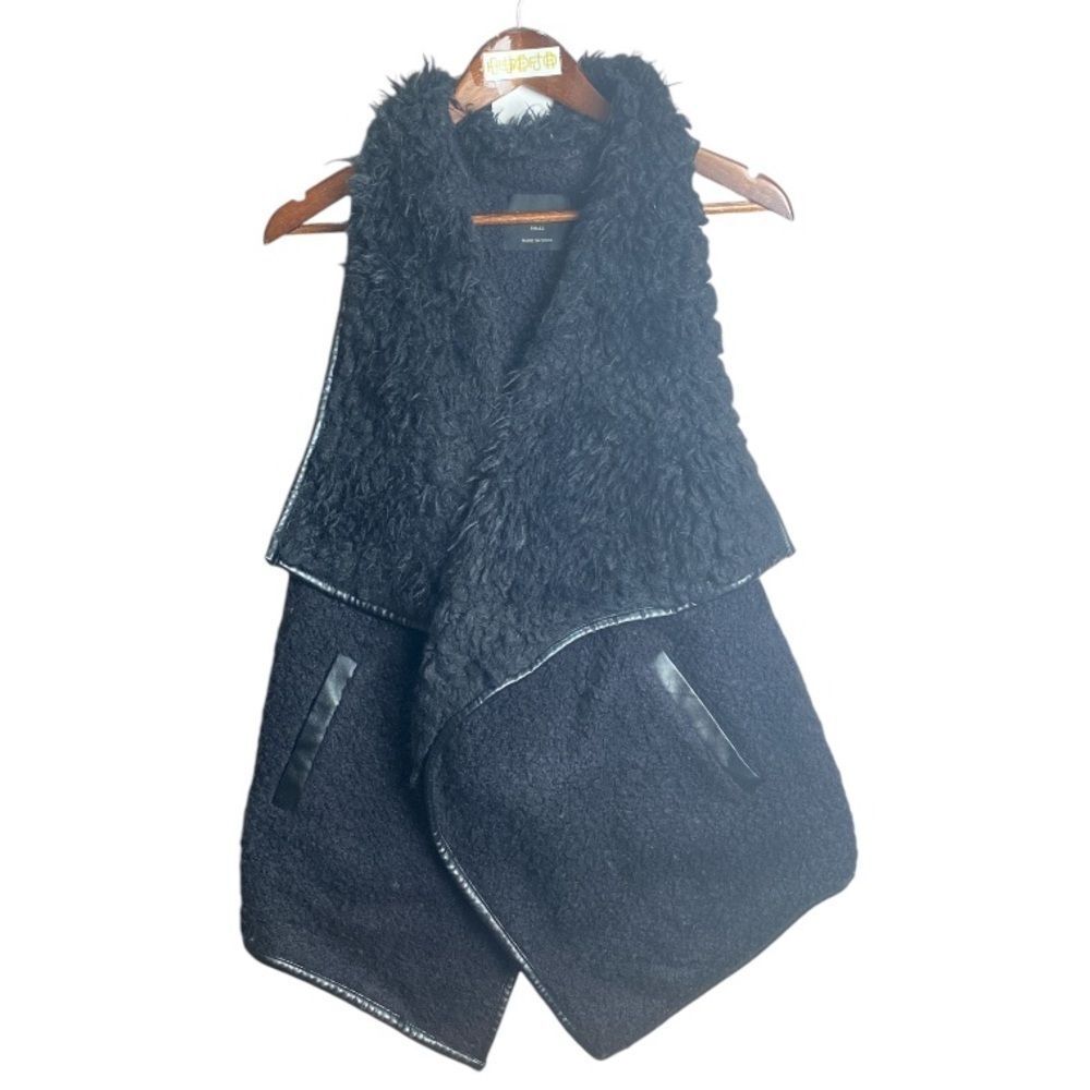 LOVE TREE black fuzzy vest large lapel collar size S
